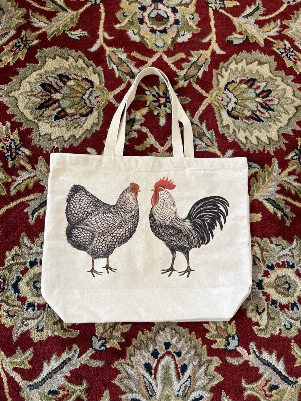 Mary Lake Thompson Large Canvas Tote Market Bag Chicken Hen & Rooster Farm